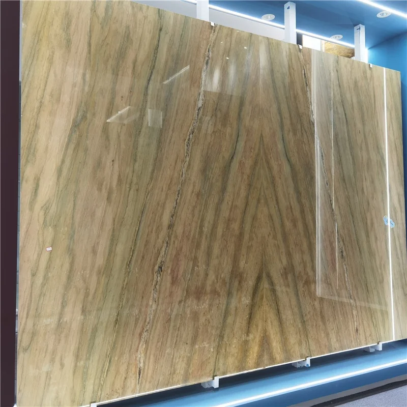 product luxury  stone silk quartzite slab brazil exotic decoration slab yellow book match wall and floor tiles-3