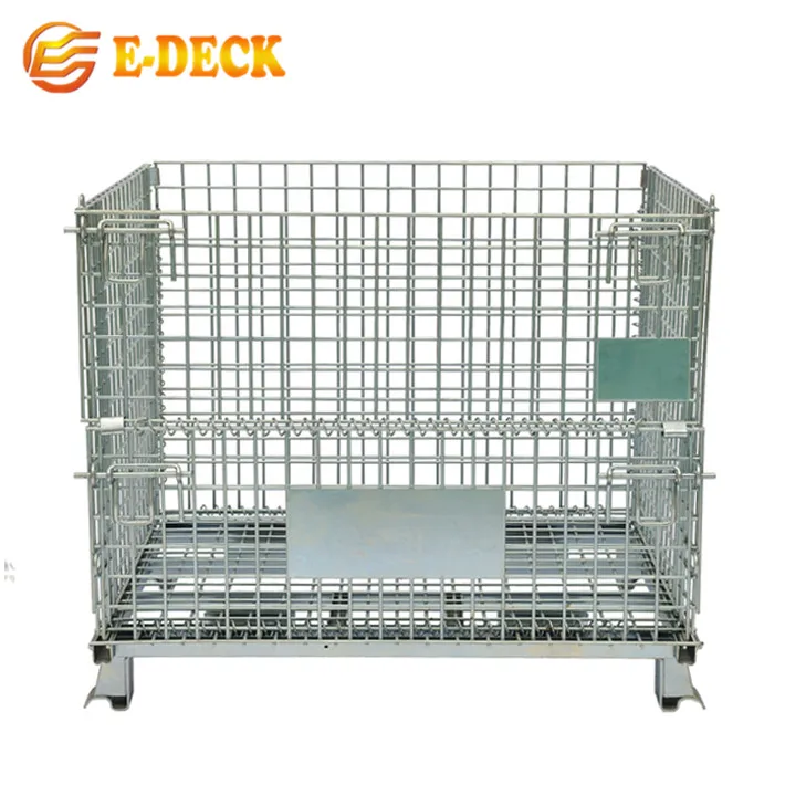 High Quality Collapsible Logistic Transport Forklift Galvanized Storage Stacking Steel Wire Basket Pallet