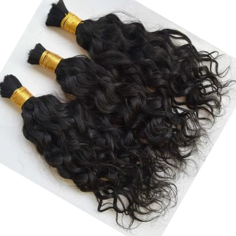 3 pacchi di capelli umani intrecciati alla rinfusa per intrecciare estensioni indiane a onde sciolte_voghion.com