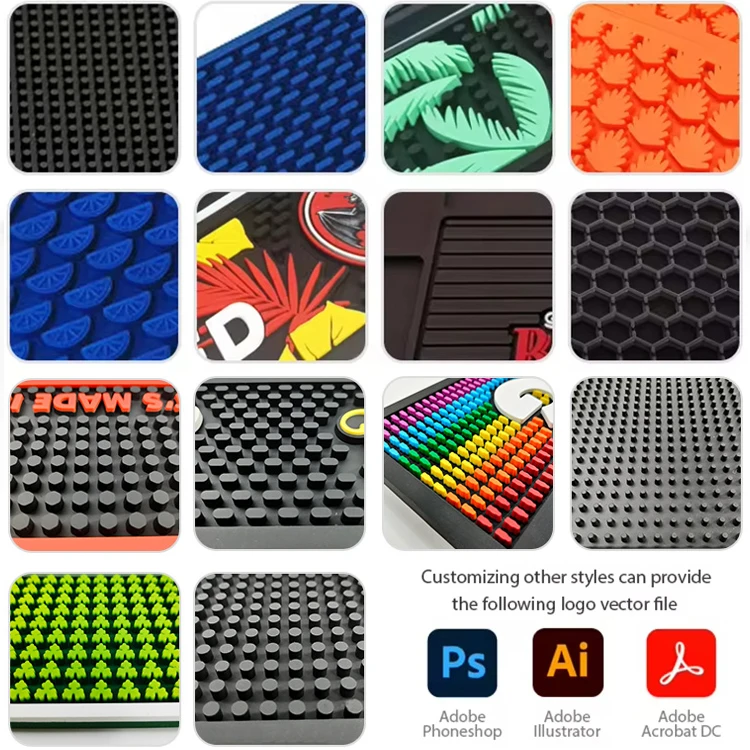 Best Selling Pvc bar Mat  2024 Online Custom Logo Soft Rubber Beer Bar Mat Cocktail  Drip Mat