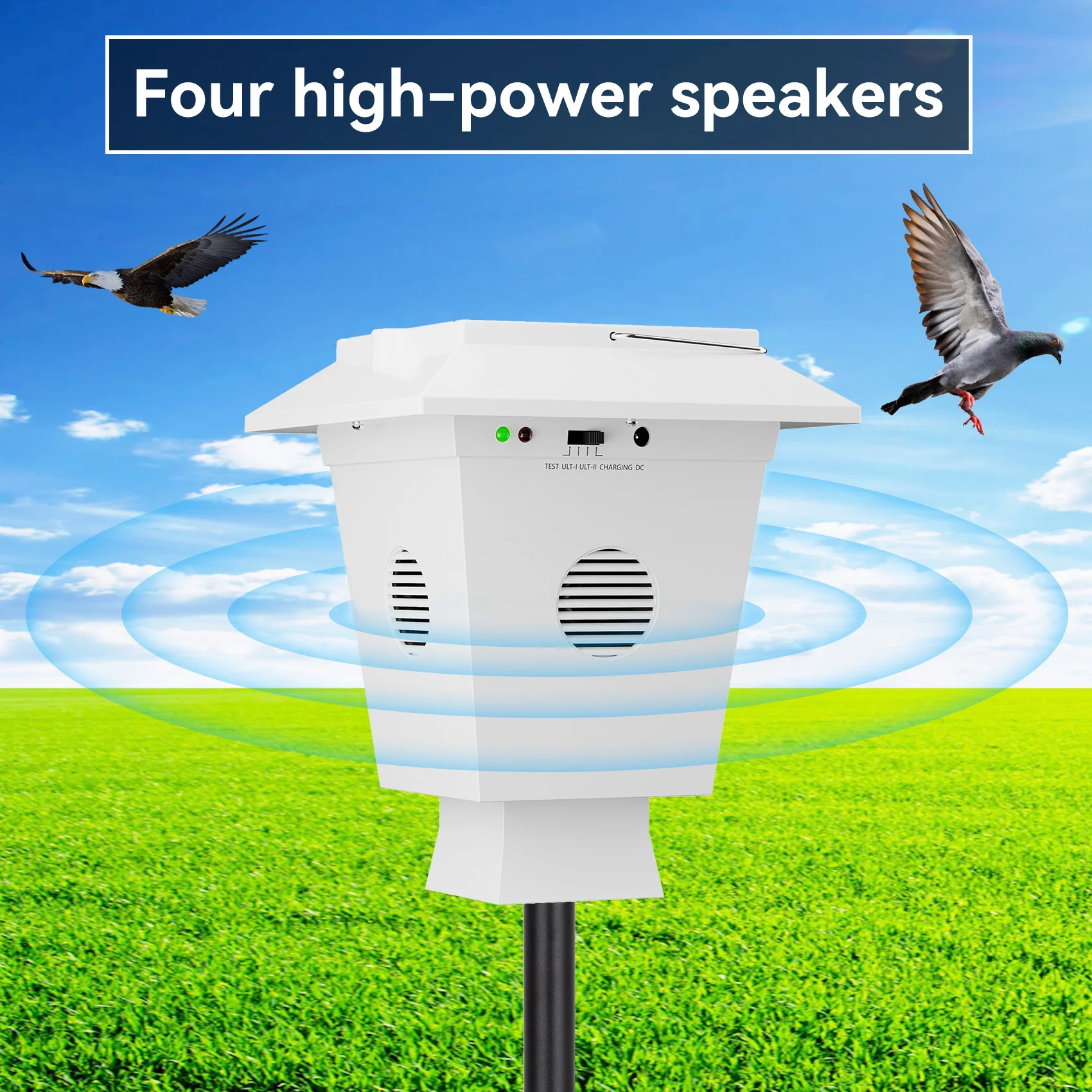 2025 Bird Repeller Solar Powered Ultrasonic Fruit Fish Protection Outdoor Bird Repeller Fly Control Airport Eagle Hawk Repellent