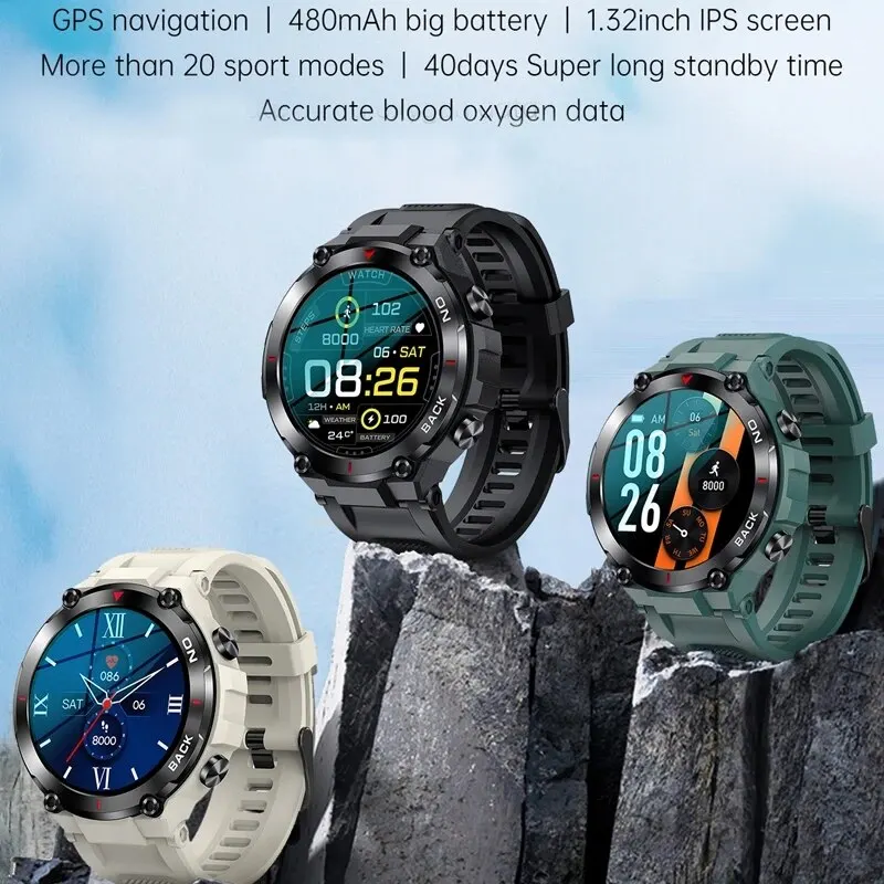 K37 Built-In GPS Smart Watch 2024 for Men Outdoor Sport Ip68 Ip69 Waterproof 2024 Hombre Reloj Smartwatch With GPS
