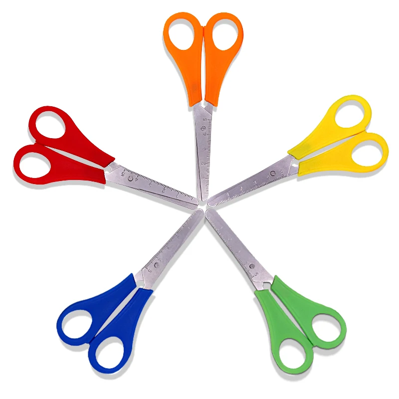School Office Multipurpose Color Round Edge with Ruler Student Kids Children Scissors
