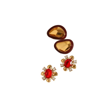 Wholesale Trendy Red Agate Stud Earrings Personalized Natural Stone Waterproof Stainless Steel Unique Jewelry Elegant Waterproof