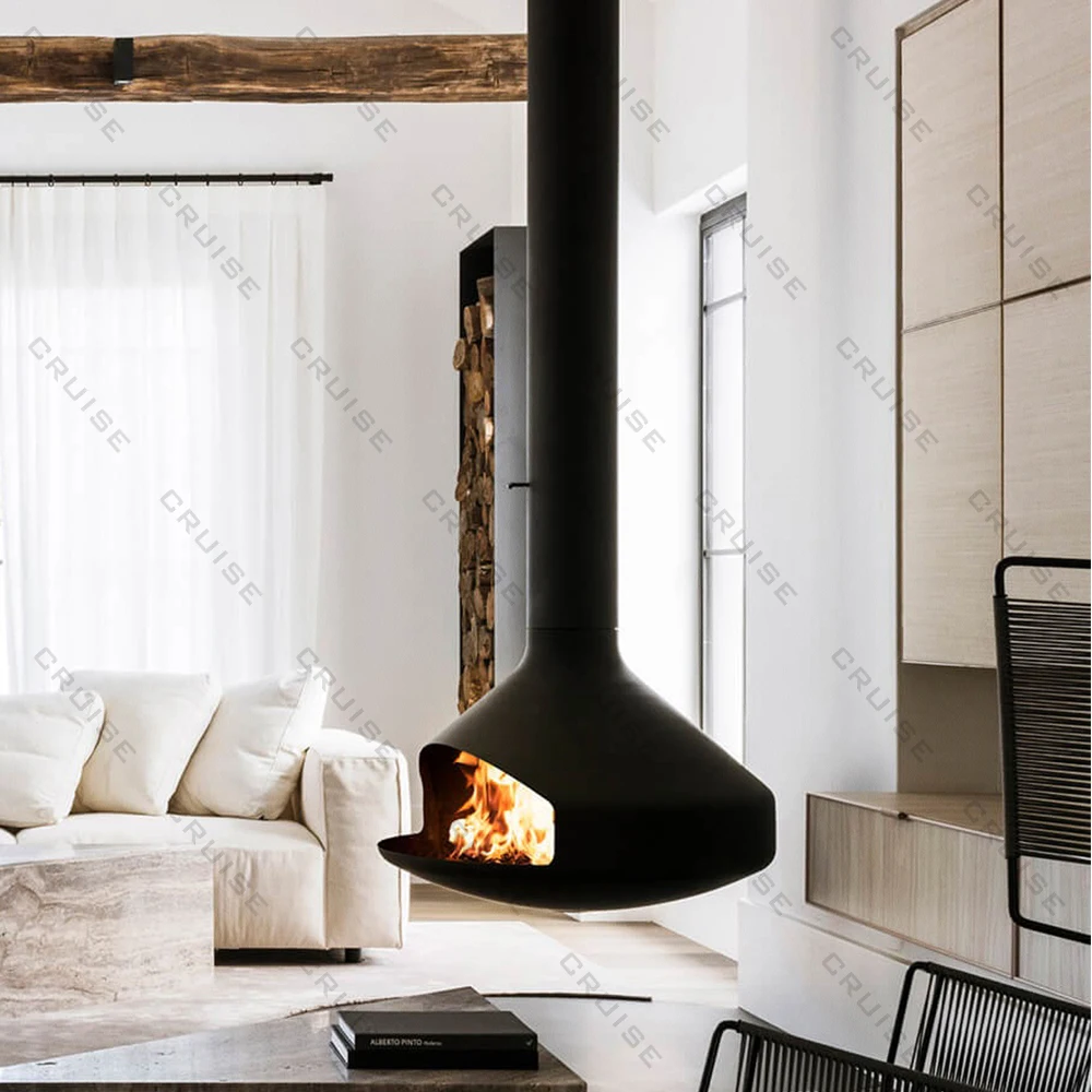 CRUISE Ceiling Mounted Low-Energy Refractory Furnace Suspended Wood Stove Gas 800mm Hanging Fireplace Indoor Living Room