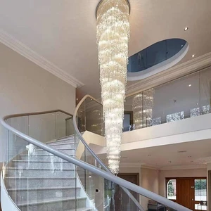 ECOJAS High Ceiling Stainless Steel Chandelier Wedding Large Long Lights Lighting Hotel Villa Gold Led Crystal Chandelier