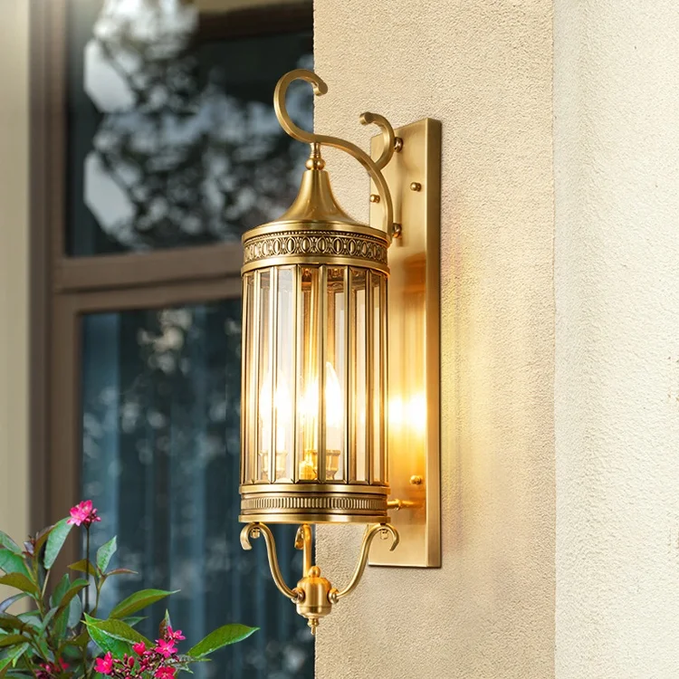 Luxury Copper Wall Sconce Light Viila Hotel Decoration Garden Light Outdoor Courtyard Waterproof Glass Wall Lamp