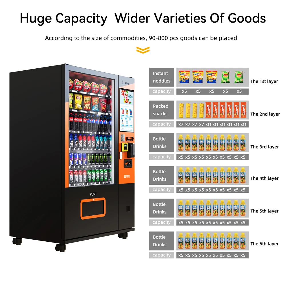 JSK Combo Vending Machine for Foods and Drinks with Touch Screen Card Reader Cold Storage and Age Verification
