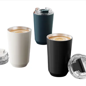 D5037 Metal Coffee Cup 304 Stainless Steel Thermos Cup One Button Open Coffee Cup with Lid Large Capacity Mug Batch