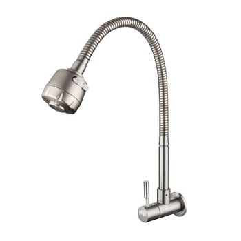 Build-In Wall Mounted Single Cold Tap Sprayer Flexible Spring 720 Swivel Sus304 Wall Cold Kitchen Faucet