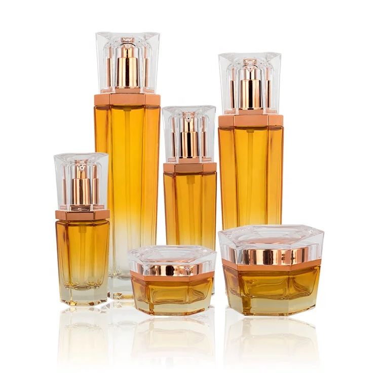 OEM 6-sided glass bottle skincare set 110ML 90ML 50ML 20ML 50g 20g cosmetic container -customization