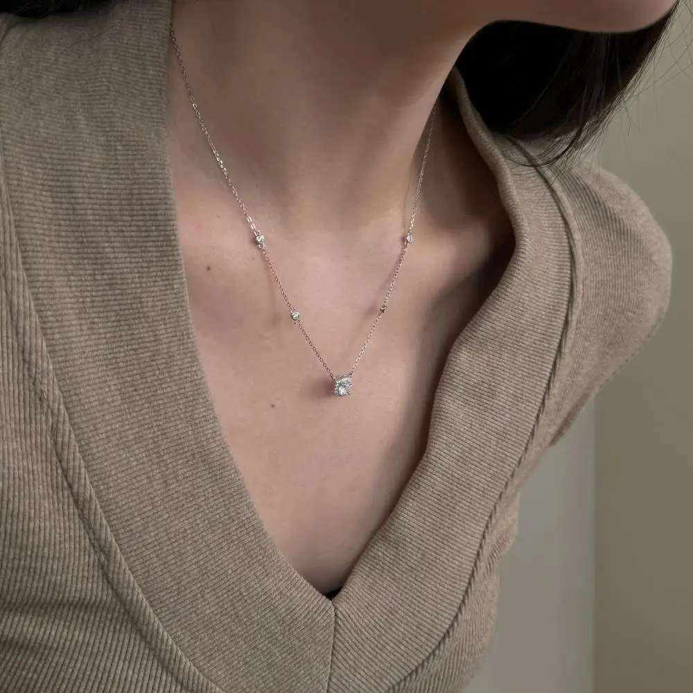 KAKODIY Women's Trendy Style 925 Sterling Silver Square 5A Zircon Adjustable Necklace detail 6