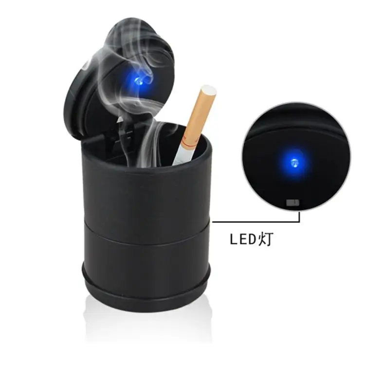 Led Blue Light Automotive Ash Tray Portable Car Ashtray with Lid Black Ideal for Most Auto Cup Holder Indoor Tabletop Home Office or Outdoor Travel Use Mini Car Trash Can 
