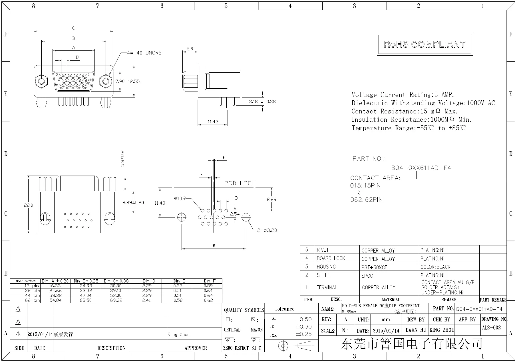 Kinkuo Dsub 44pin Female Connector 44pin Socket R/a Type With 440 Nut Dsub 44pin Connector