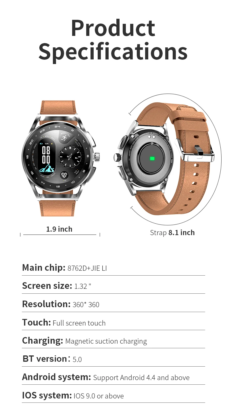 Factory Wholesale Smartwatch H8S HD 1.32 BT Smart Call Watch Music Control Lige 2022 New Smart Watch Men