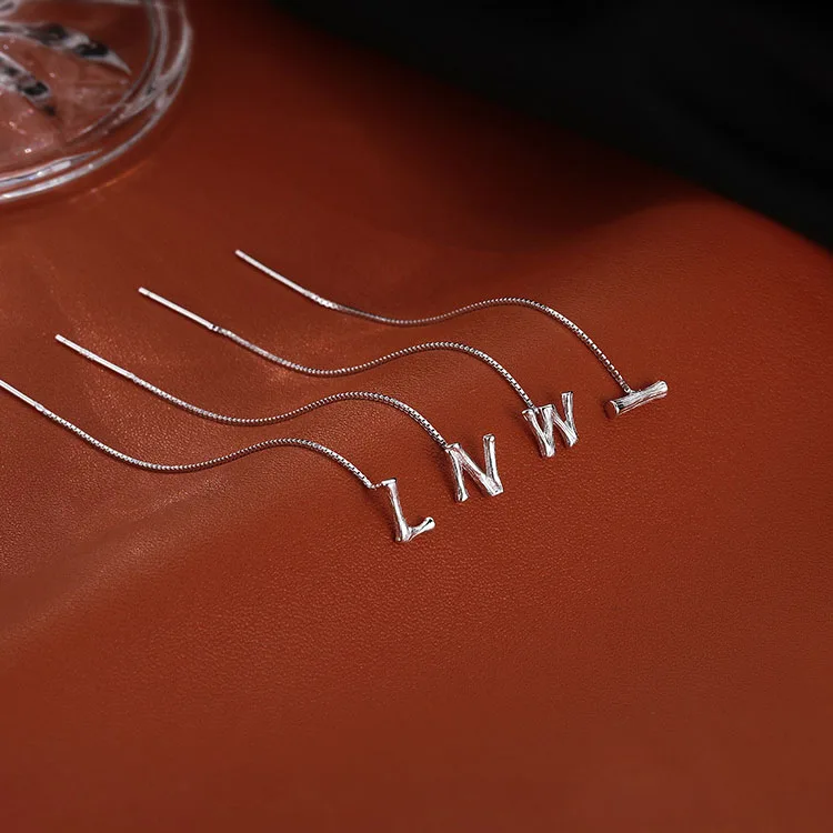 Simple Letter Long Wire Tassel Threader Chain 925 Silver Plated Alphabet Dangle Earrings Women Straight Hanging Earrings Jewelry