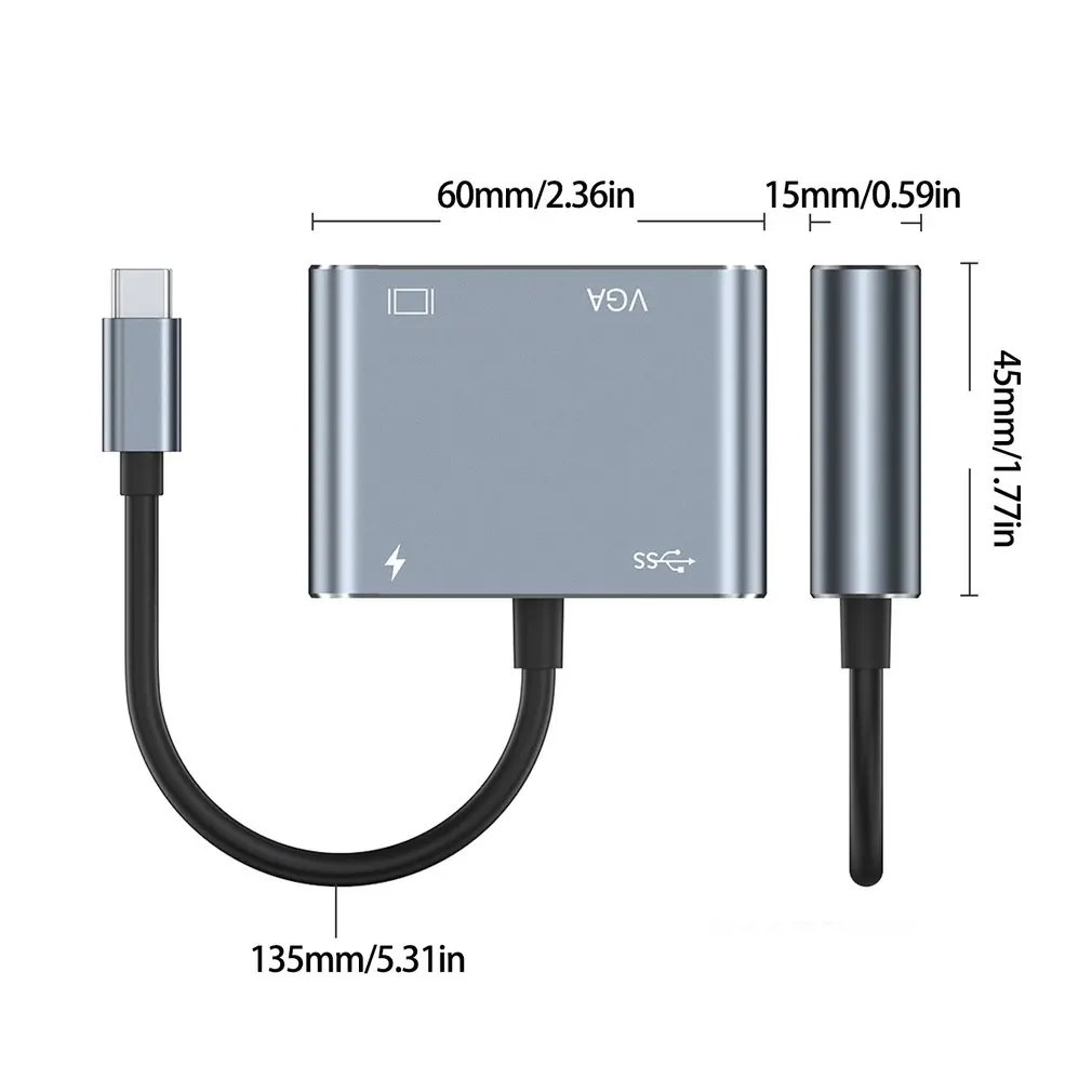 4 Port Usb C Adapters Type c to 4K HDMI Vga PD Charging 100W Hd Vga Usb3.0 Pd 4-In-1 Hub