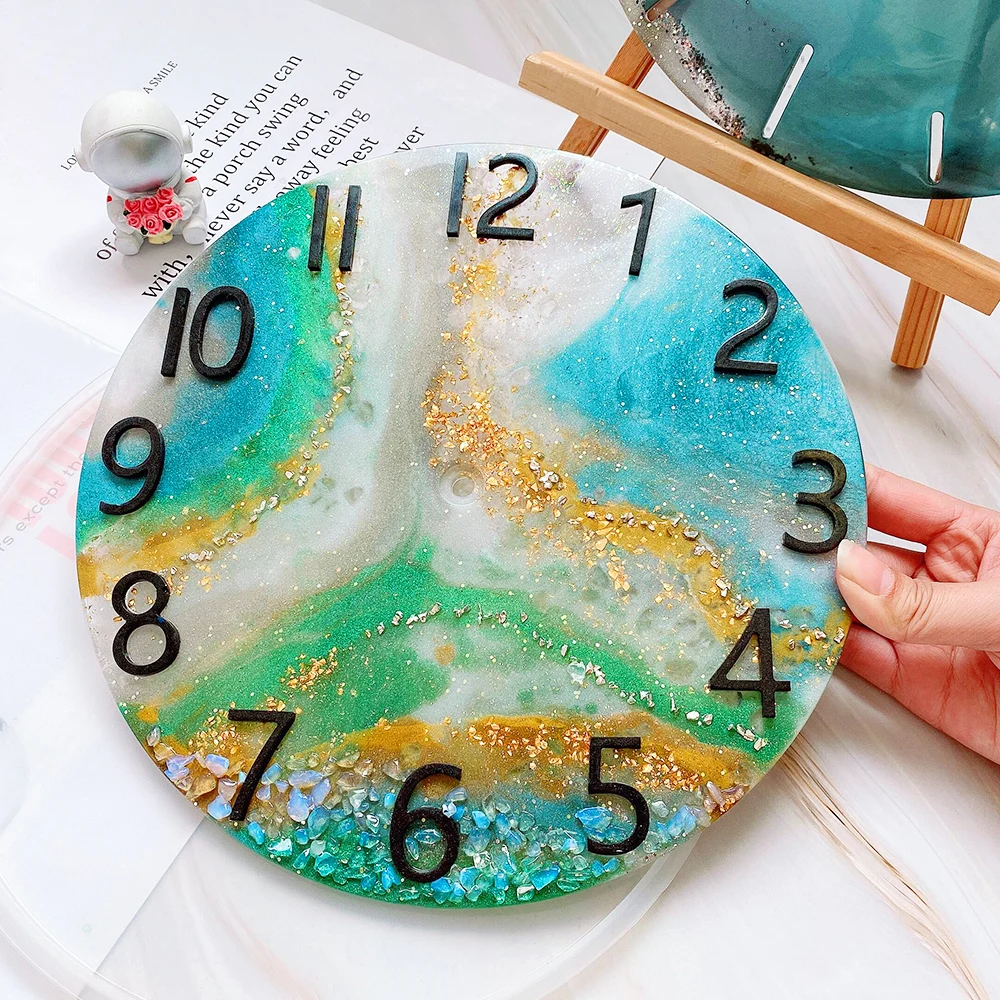 Dm744 Silicone Resin Molds Epoxy Clock Big Round Cement Clock Mould And