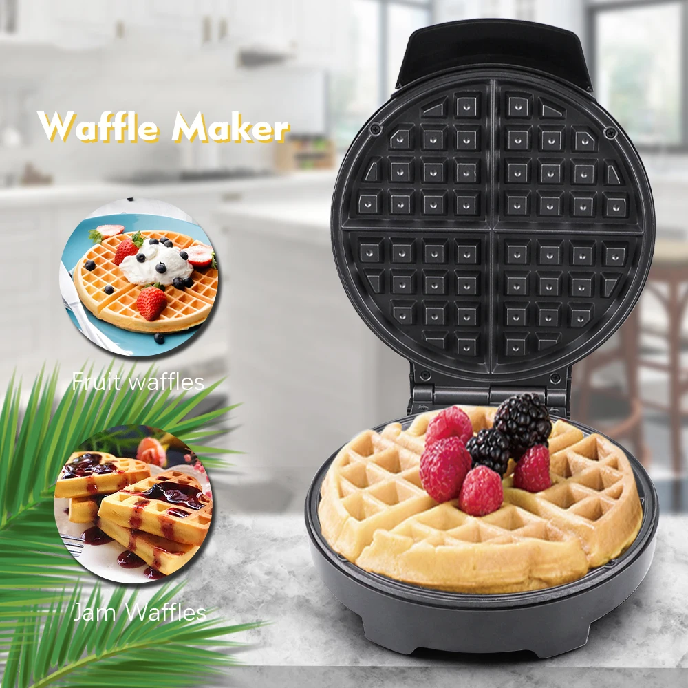 Household Automatic Belgian Round 4 Slices Mini Waffle Maker Compact Individual Waffle Iron
