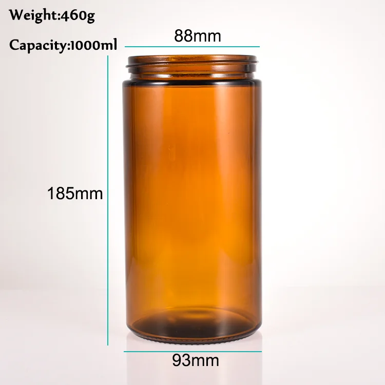 Amber 500ml 1000ml Large Glass Candle Jar Tall Round Smooth Gold Lid Amber Glass Jars For Candle