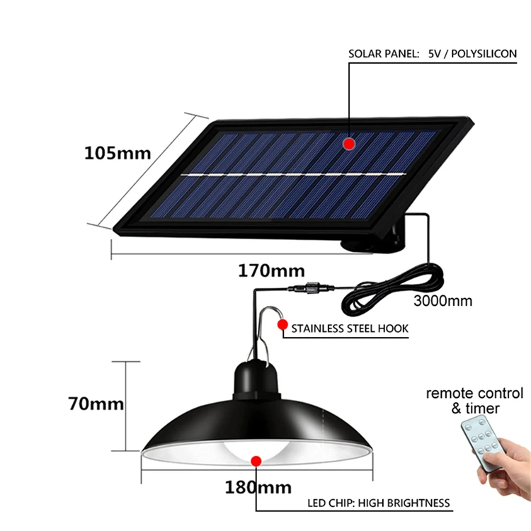 Dual Head Solar Light Outdoor Indoor Remote Control Solar Ceiling Light Pendant Solar Light Garden Sensor Motion Shed Lamp