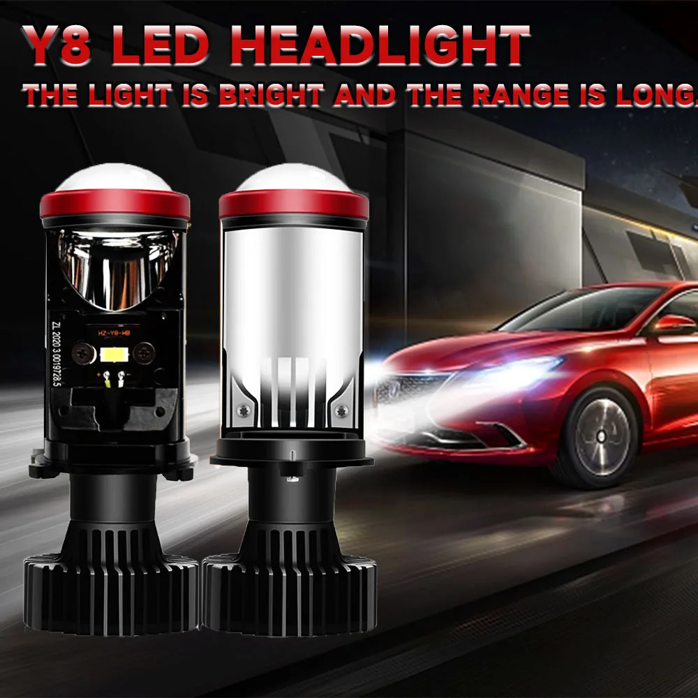JHS Factory Price Y8 Lens LED Light Bulb 20000lm Auto Lighting System 90w Y8 Led H4 Led Laser Projector Lens Headlight