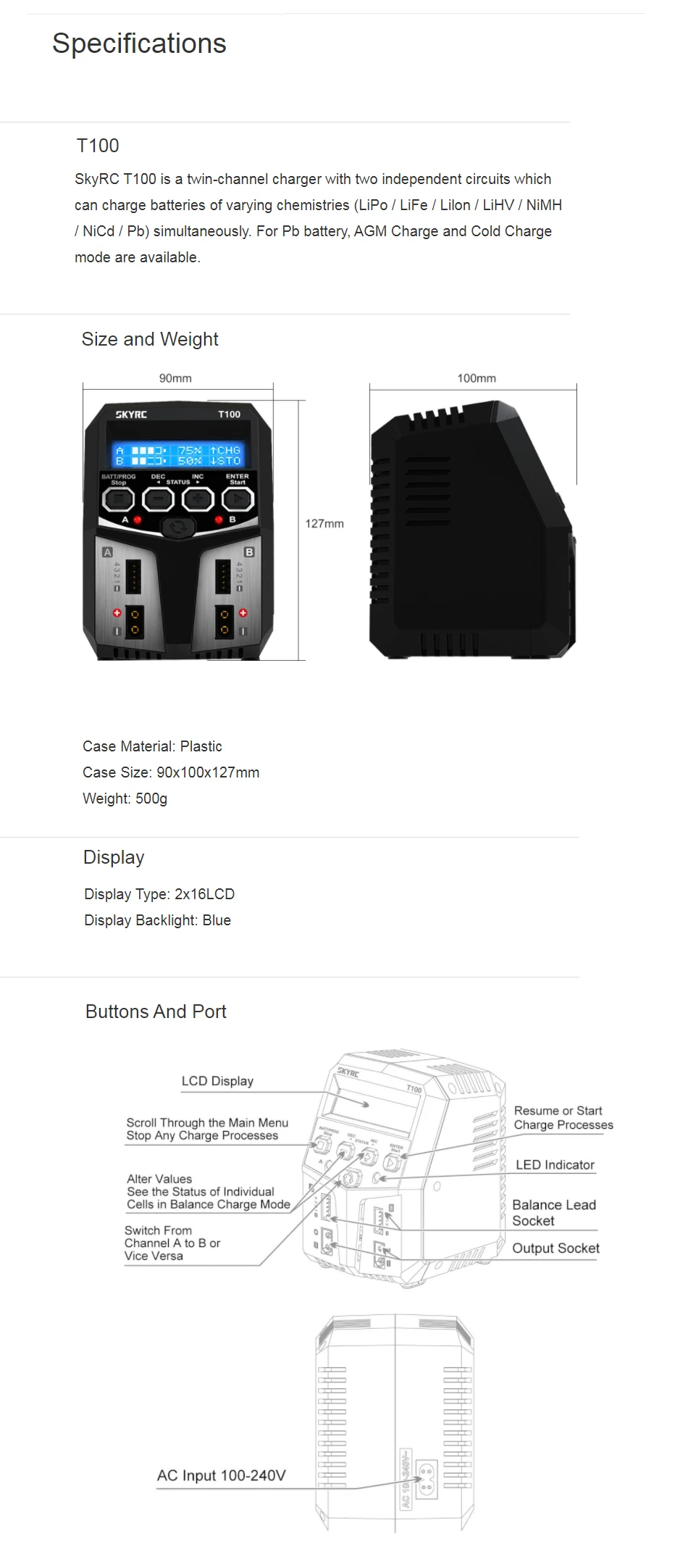 DUAL 5A 2X50W Battery Balance Charger for 2-4S LiPo/LiIon/LiFe/LiHV RC FPV Racing Drone Quadcopter Model RC Parts details