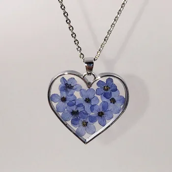 24k Gold Over Silver Pressed Flower Heart Pendant Necklace