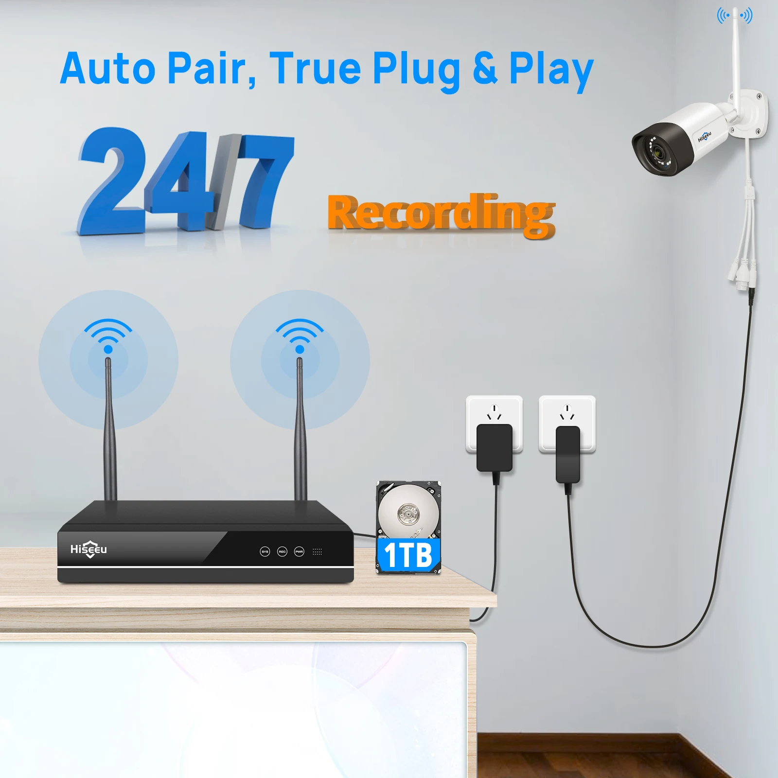 Hiseeu 2K WiFi Security Camera System Outdoor 5MP Dome PTZ  Bullet Cameras Home Security Camera System Wireless Kit