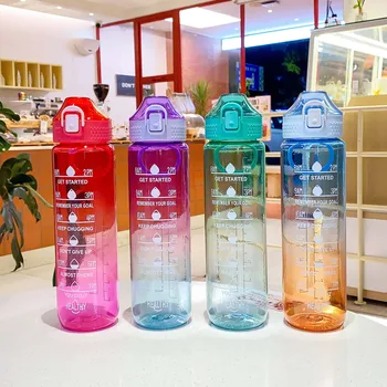 Large 1L Insulated Plastic Water Bottle with Scale Customizable Wholesale for Gym Outdoor Activity Features Logo Design