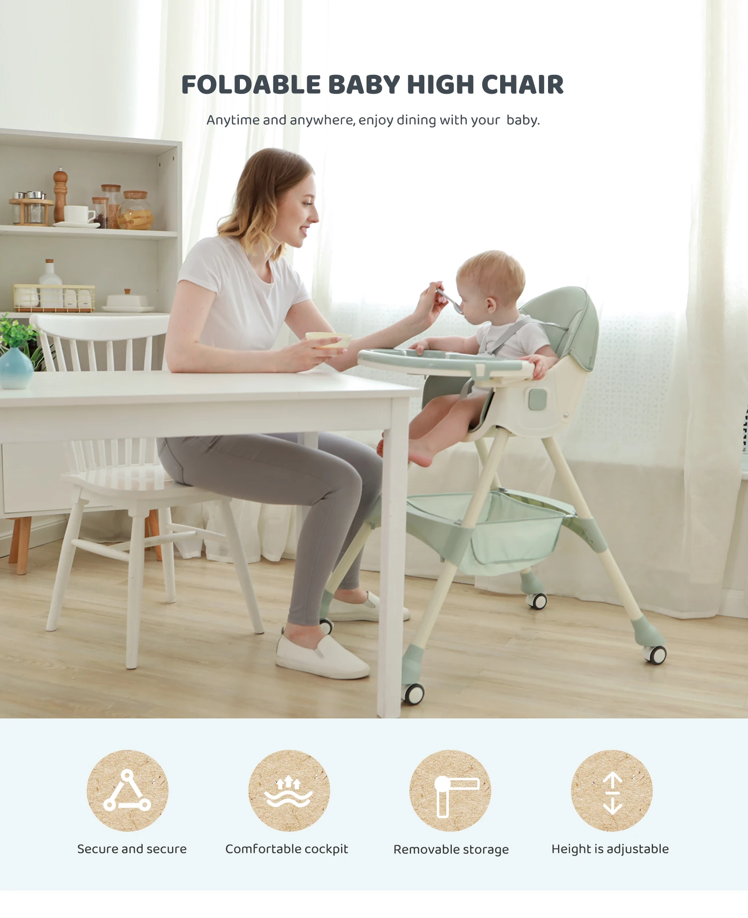 Multifunction Foldable Baby Rocking High Kids Dining Chair With Wheels Buy Baby Dining Chair