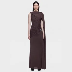 New Stock Arrival 2026 Women's Ruffled Shawl Sleeveless Maxi Dress Elegant Slim Fit Knit Dress for Party