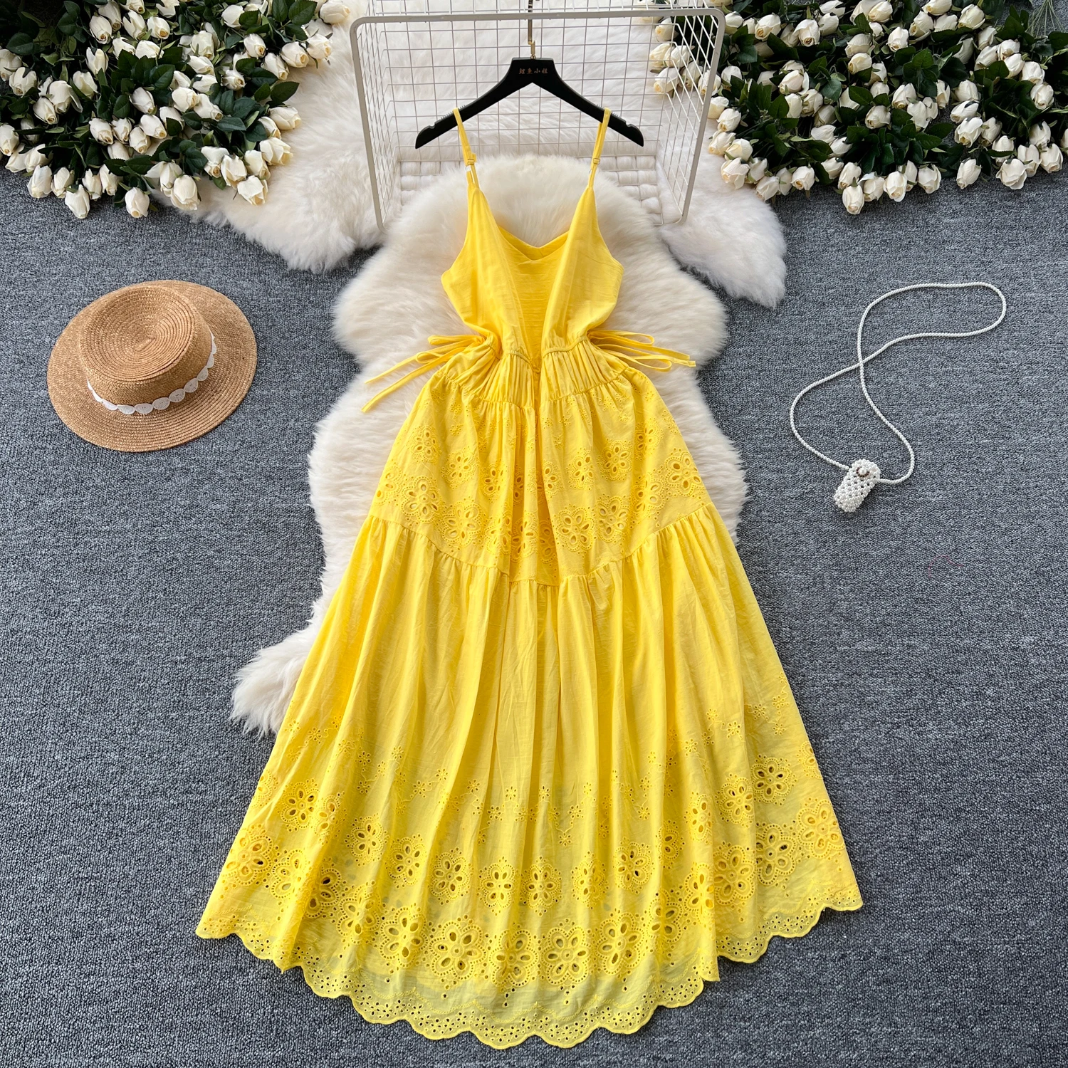 Summer Korean Tunic Bandage Casual Midi Dress for Women Sleeveless  Embroidery Hollow Out Lace Dress Purple Red Black Yellow Whit| Alibaba.com