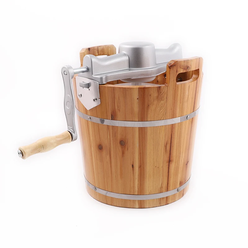 High Quality Manual Wooden Bucket with Hand Crank Homemade Ice Cream Frozen Fruit Yogurt Ice Cream Maker