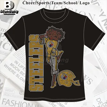 Fashion NFL Team Rhinestone Transfer Design Custom Pittsburgh Steelers Sparking Rhinestone Heat Transfers for T Shirt