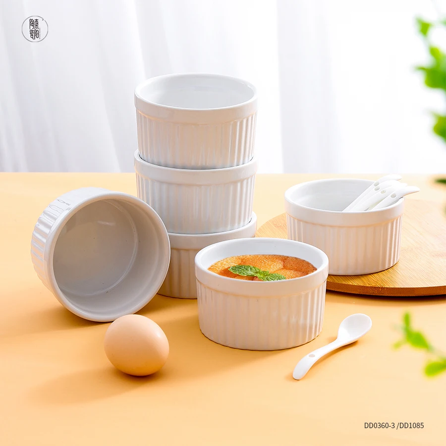 Ceramic White 8 Oz Souffle Ramekin Bowls Cupcake Baking Dish Creme