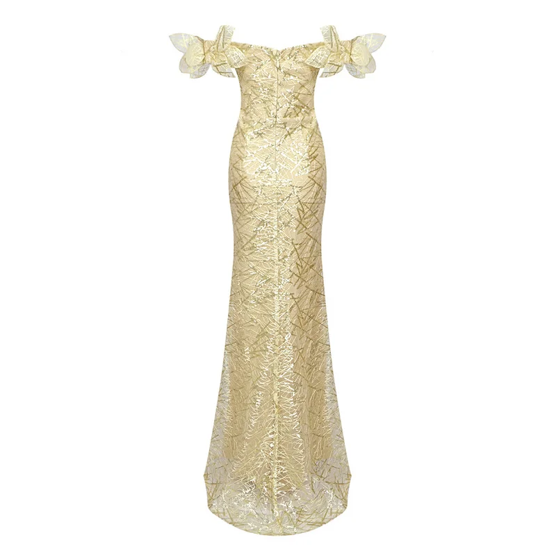 A7356 Luxury Christmas Golden Short Sleeve Long High Slit Long Party Dresses Women A7356 Luxury Christmas Golden Short Sleeve Long High Slit Long Party Dresses Women