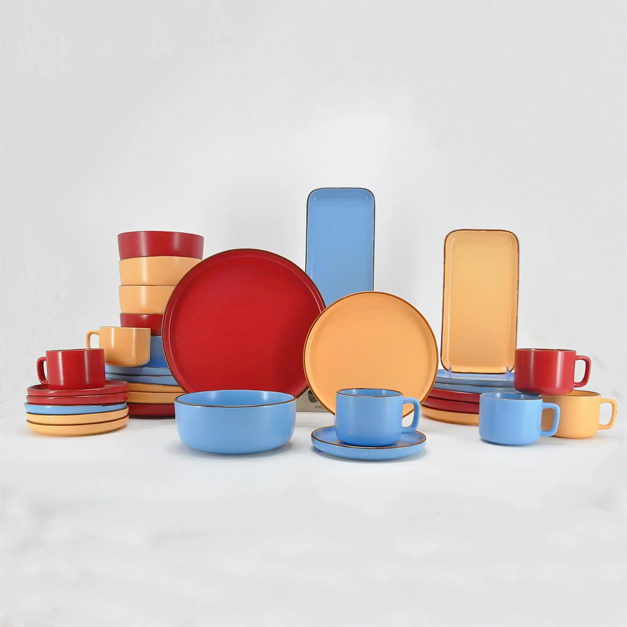 32 Piece Sample Available New Design Color Glzaed 32 Pcs Ceramic Dinnerware Dinner Bowl and Plate Set Tableware Ceramic