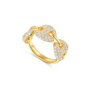 Fashion Jewelry 9k 14k 18K Real Gold Luxury Diamond Inlaid Ring Hip Hop Style Rings for Women