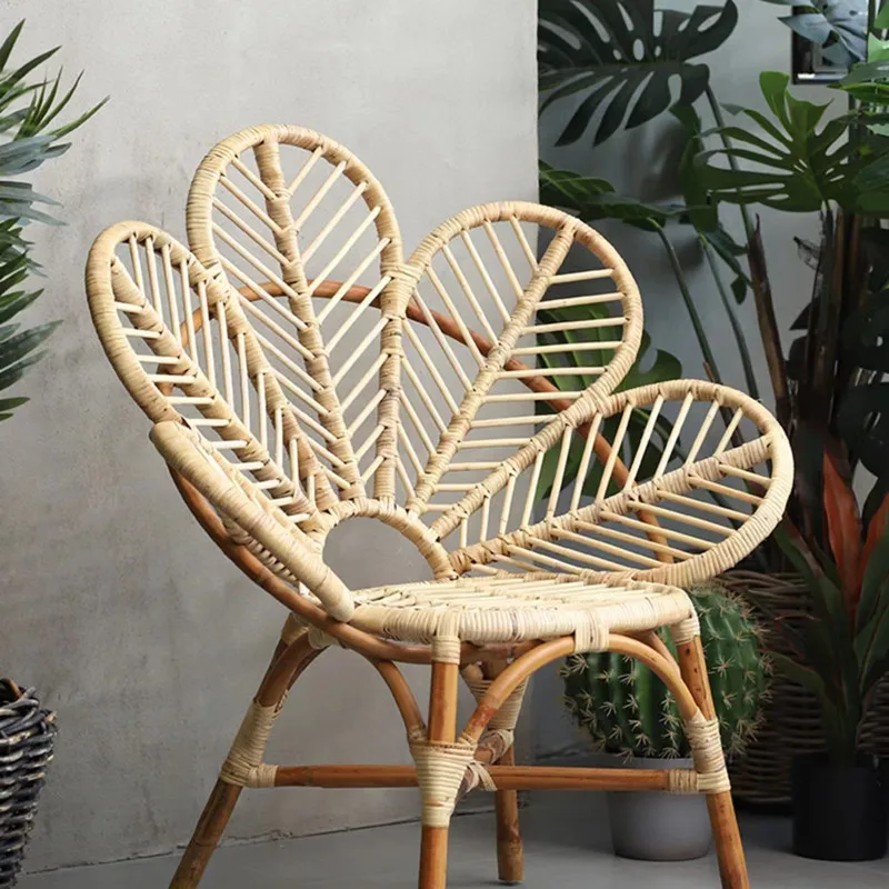 Wholesale Vintage Natural Outdoor Sunscreen Rattan Wicker Flower Rattan Patio Garden Chair