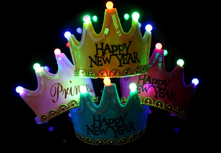 New LED Light up Felt Birthday Hats Princess King Happy Birthday Crown Hat Birthday Party Hat for Kids and Adults