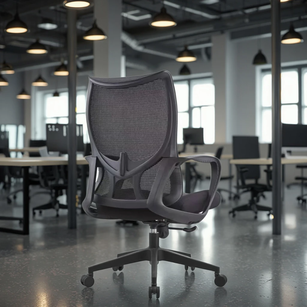 Basic Black Office Chair High Resilience Foam PP Fixed Armrest Simple Structure 5