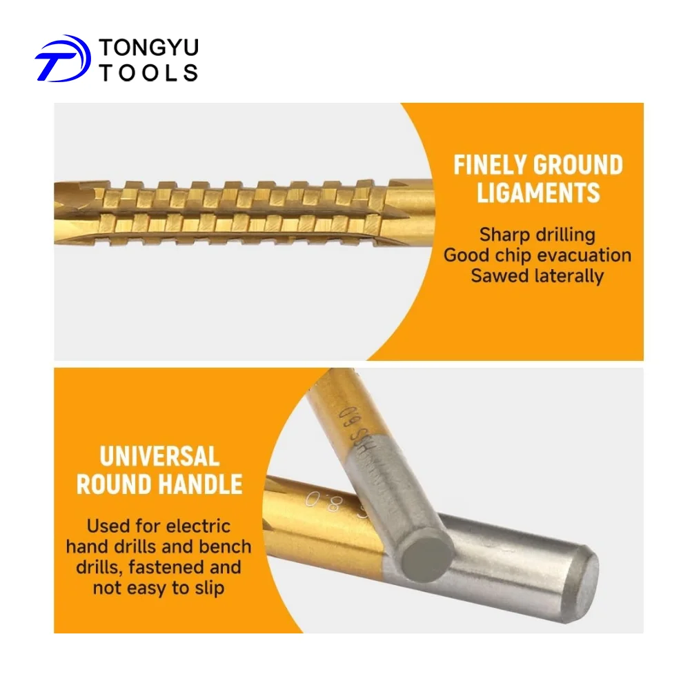 3-10mm Serrated Side Cutting Twist Bit TiN Coated, Drill Saw Bit for Wood Plastic Metal Hole Drilling Slotting Trimming Grooving