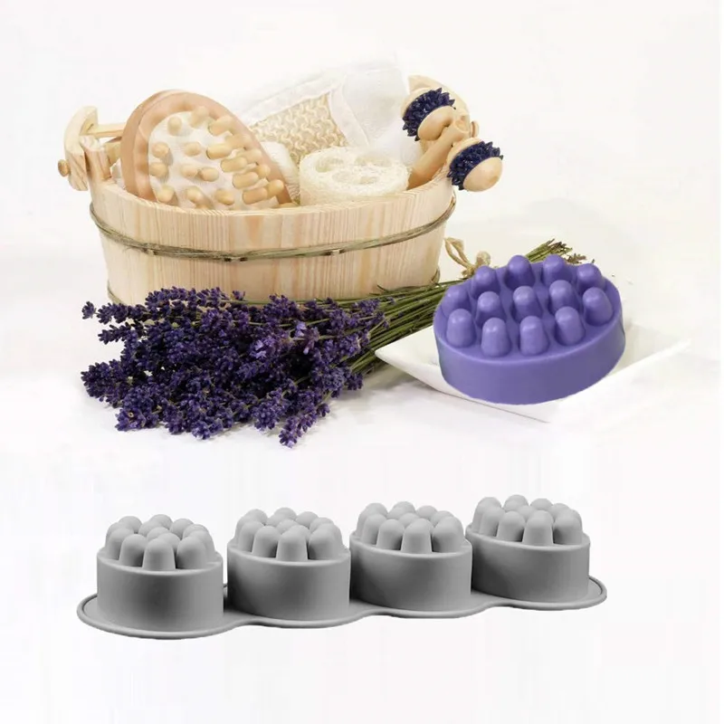 SJ 4 Cavity Silicone Soap Mold for Massage Therapy Bar Soap Making