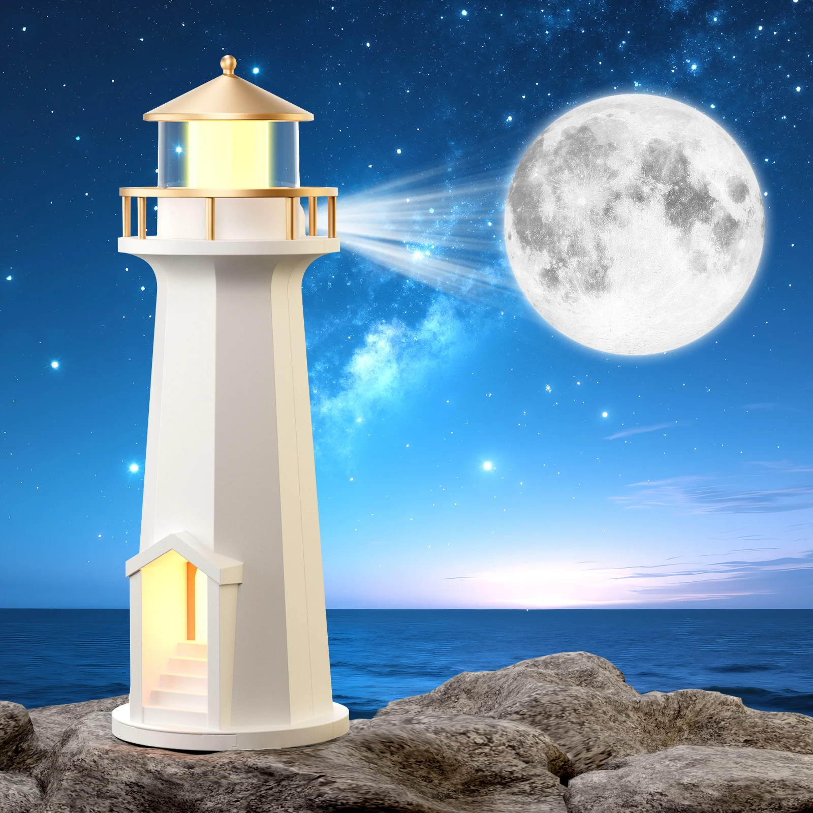 Creative New Product N75 Moon Lighthouse Color Atmosphere Light, Projection Light, Bedroom Night Light, 2025 Christmas Gift