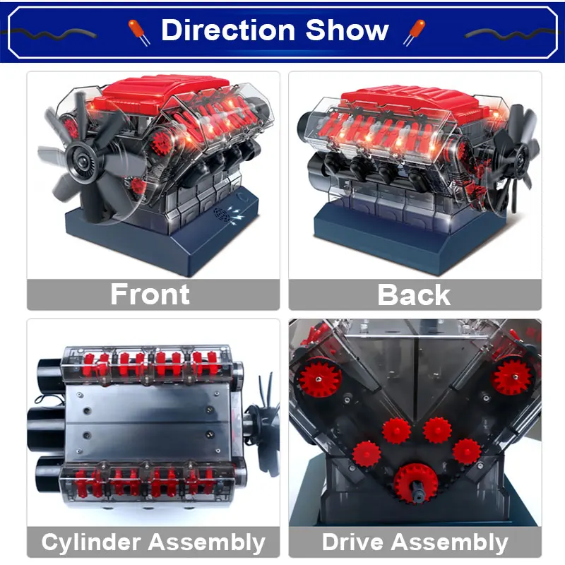 V8 Kit Diy Steam Toy Engine Build a Working Model 1:3 Mini Adult Dm118 V8 Engine 8 Cylinder Engine Models