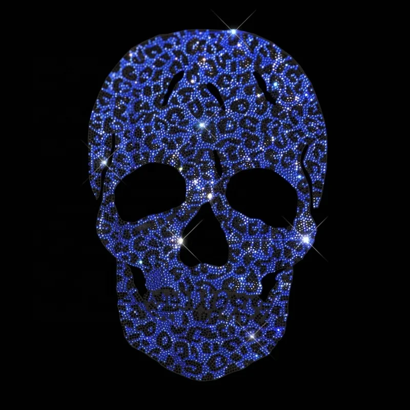 Green skull facemask rhinestone design iron on transfer decals hotfix rhinestone sheet