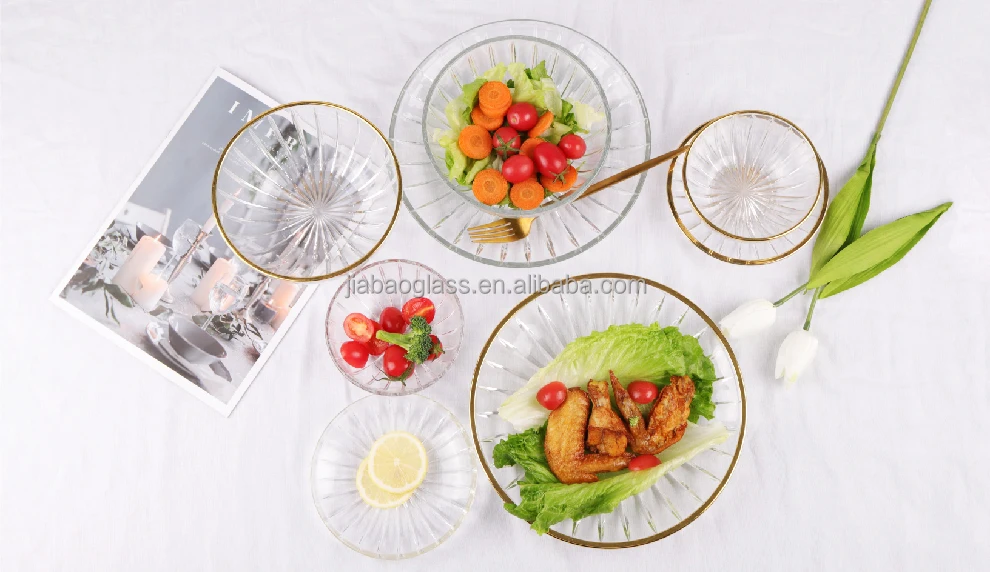 Rose Flower Glass Fruit Bowl And Glass Plate Glassware Set And