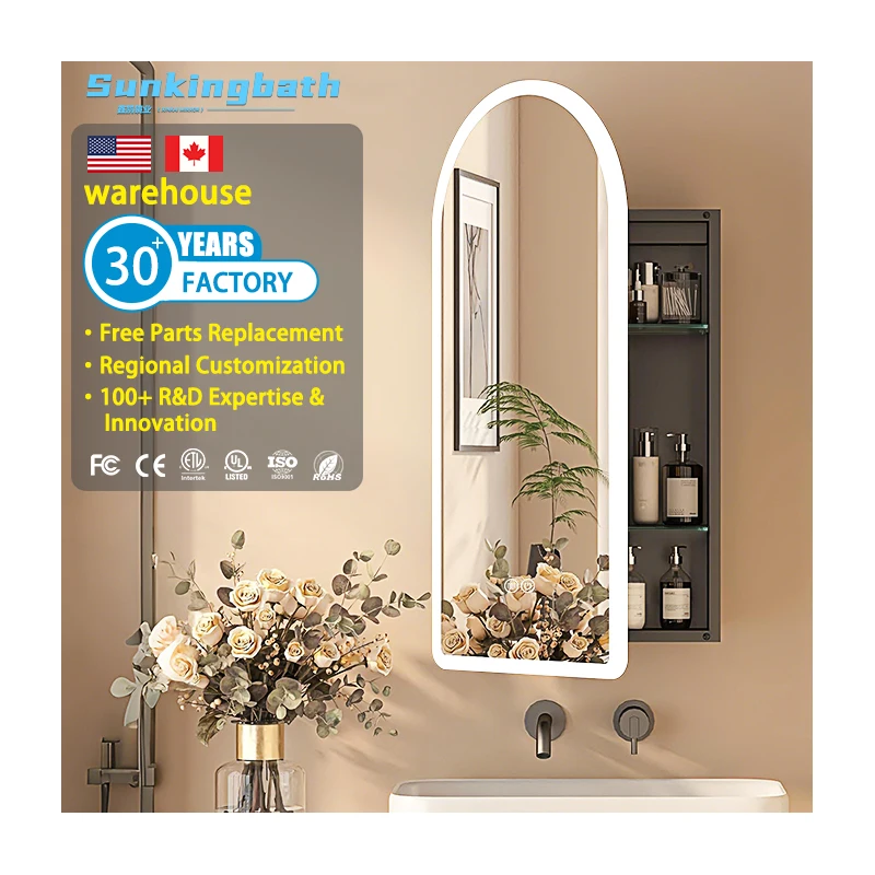 Lighted Arched Medicine Cabinet Anti-Fog 20x31 Inch Bathroom Cabinet White Led Wall Mounted Mirror Cabinet with Lights for Hotel