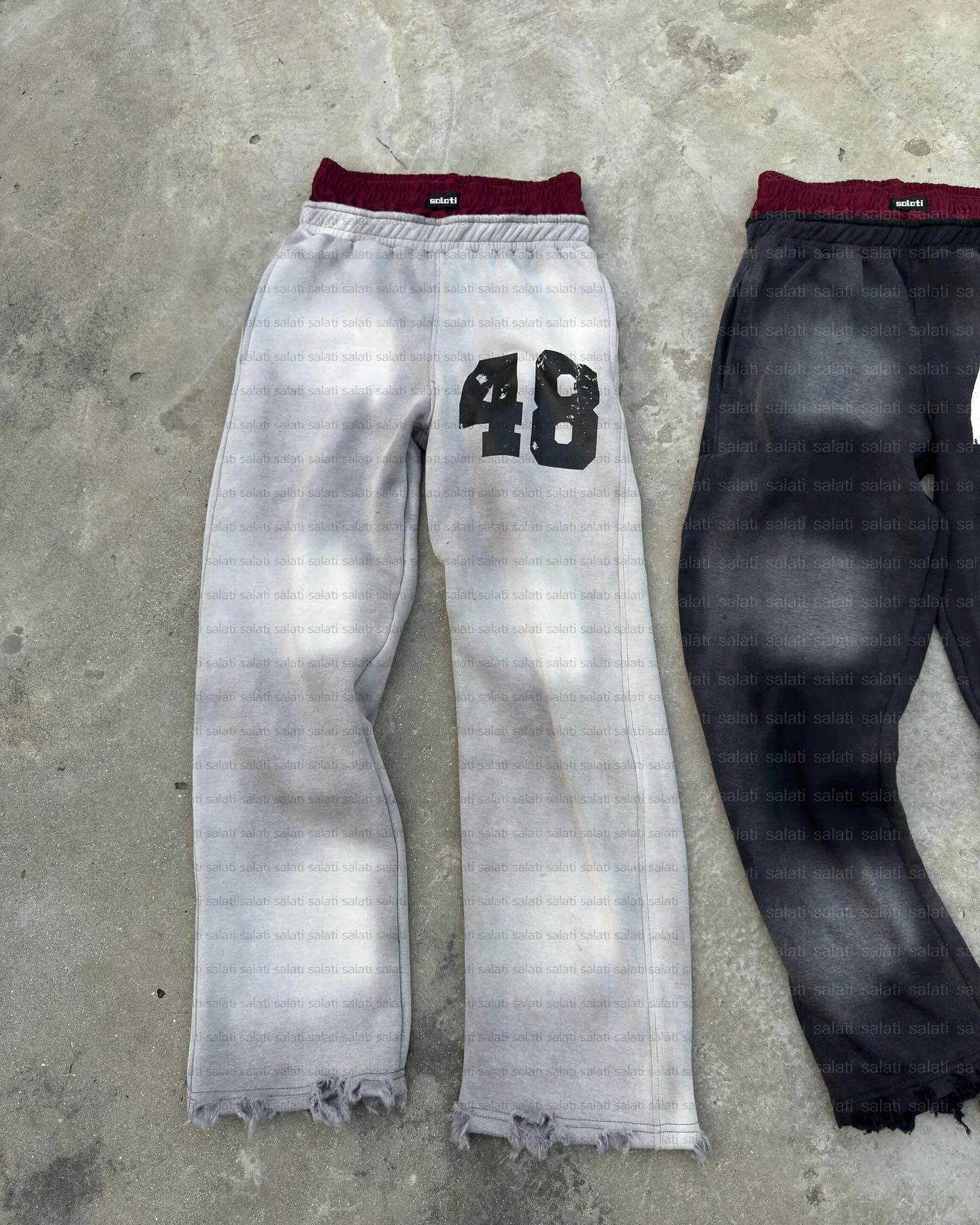 Custom Sweat Trousers Cotton Sun Faded Baggy Heavyweight Double Waist Acid Washed Boxer Track Stacked Pant Flared Sweatpants Men gallery 8
